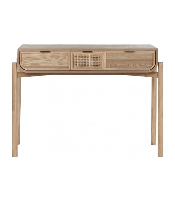 Consola de entrada 3 cajones madera de abeto y ratán natural. mdmhogar