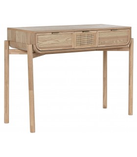 Consola de entrada 3 cajones madera de abeto y ratán natural. mdmhogar