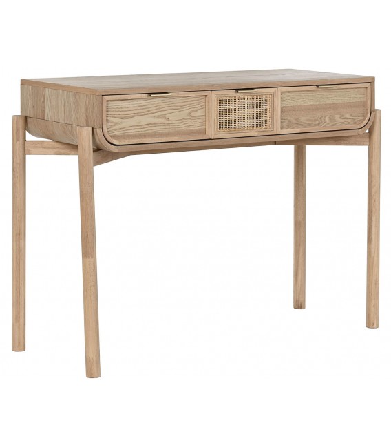 Consola de entrada 3 cajones madera de abeto y ratán natural. mdmhogar