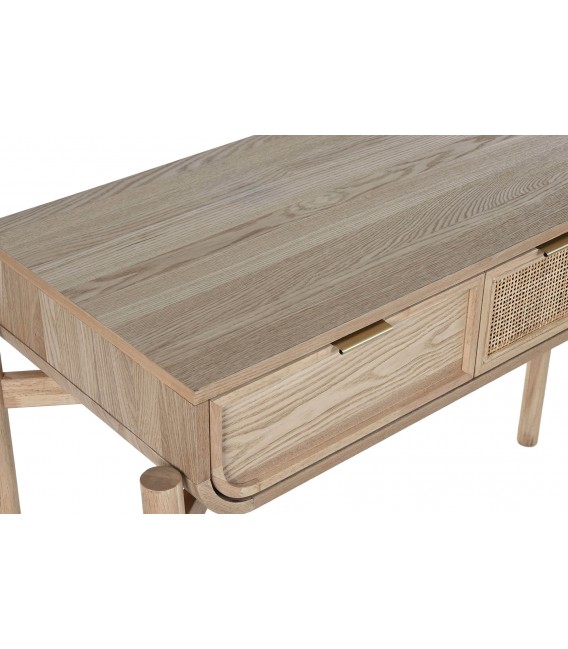 Consola de entrada 3 cajones madera de abeto y ratán natural. mdmhogar