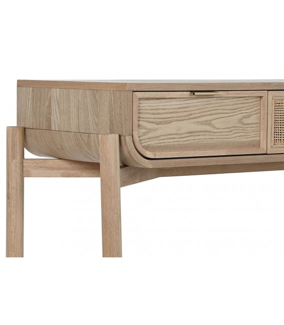 Consola de entrada 3 cajones madera de abeto y ratán natural. mdmhogar