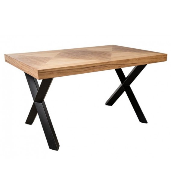 Mesa de comedor rectangular madera de acaia patas en metal negro. mdmhogar
