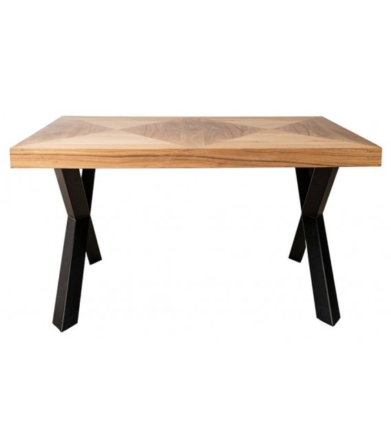 Mesa de comedor rectangular madera de acaia patas en metal negro. mdmhogar