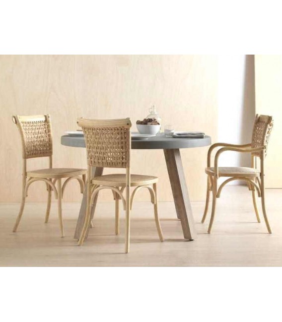 Silla cómoda madera de olmo natural yute trenzado acabado natural. mdmhogar