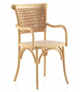 Sillón de comedor cómodo madera de olmo yute natural mdmhogar