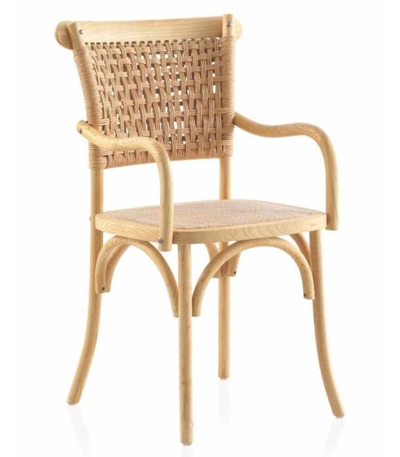 Sillón de comedor cómodo madera de olmo yute natural mdmhogar