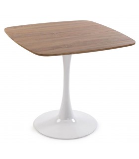 Mesa de comedor cuadrada pequeña metal blanco mdf roble tostado mdmhogar