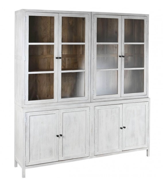 Vitrina muy grande acabado blanco rozado tiradores en metal negro mdmhogar