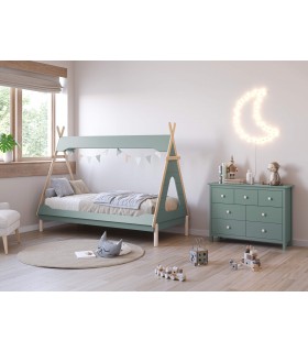 CAMA INDIVIDUAL 210 X 104 X 165 TIRPI MADERA NATURAL Y VERDE