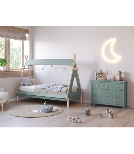 CAMA INDIVIDUAL 210 X 104 X 165 TIRPI MADERA NATURAL Y VERDE