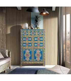 Taquillón alto madera de mango detalles pintados a mano mdmhogar