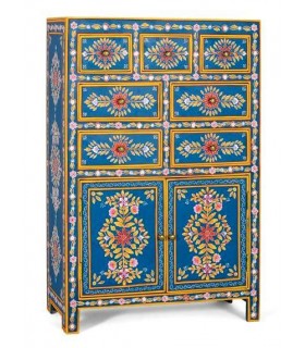 Taquillón alto madera de mango detalles pintados a mano mdmhogar