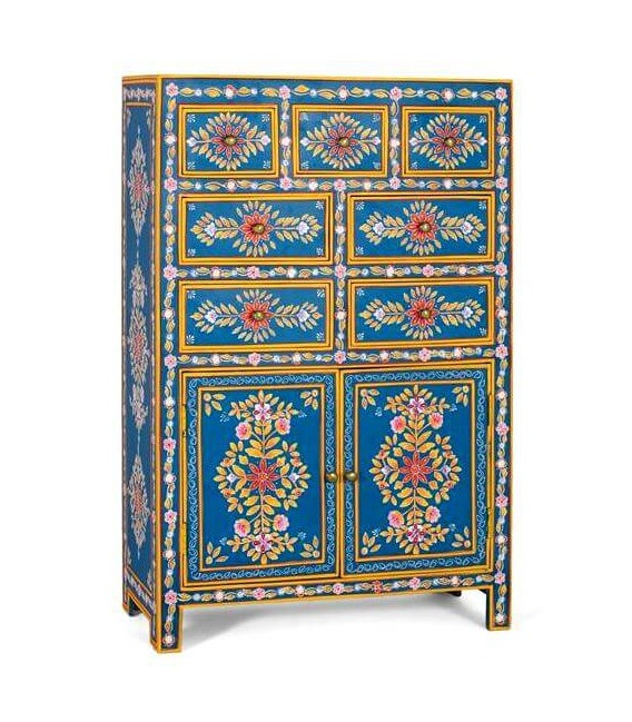 Taquillón alto madera de mango detalles pintados a mano mdmhogar