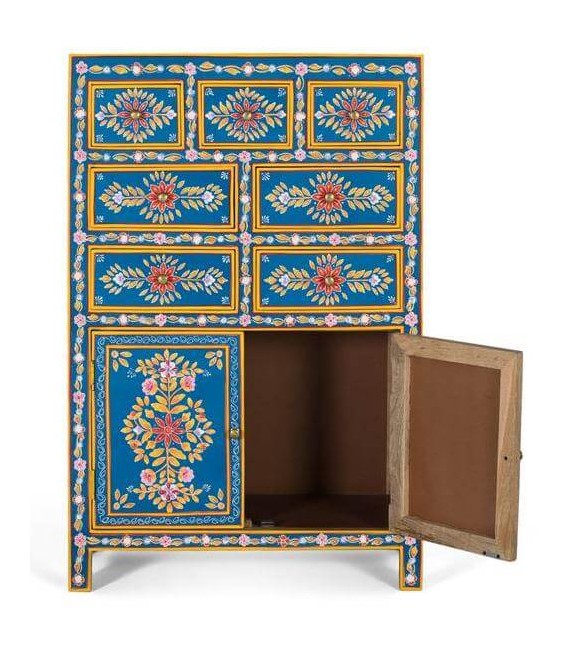 Taquillón alto madera de mango detalles pintados a mano mdmhogar