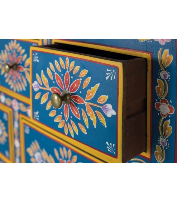 Taquillón alto madera de mango detalles pintados a mano mdmhogar