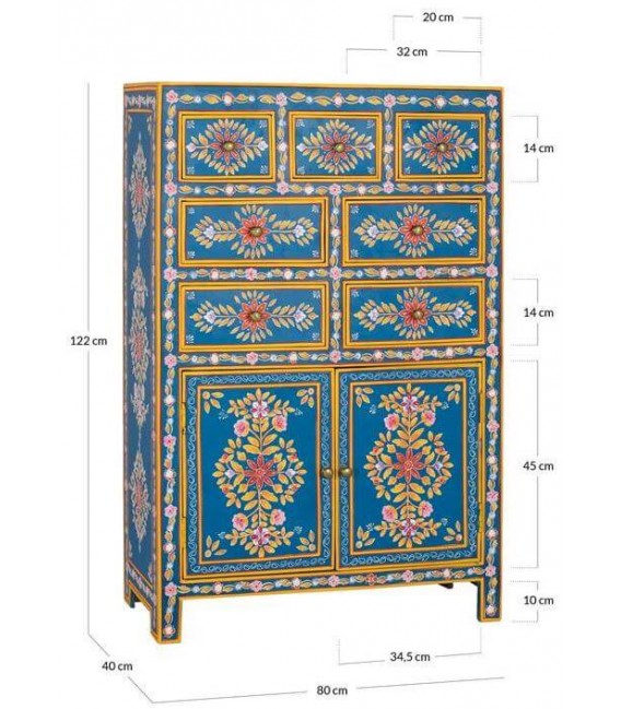 Taquillón alto madera de mango detalles pintados a mano mdmhogar