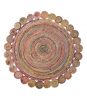 Bonita alfombra redonda hecha a mano yute y algodón colores mdmhogar