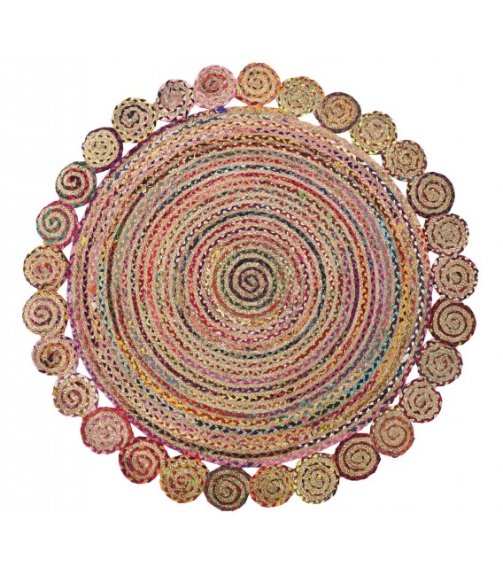 Bonita alfombra redonda hecha a mano yute y algodón colores mdmhogar