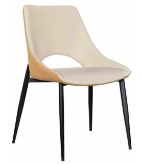Silla tapizada cómoda metal negro símil cuero color blanco y mostaza  mdmhogar