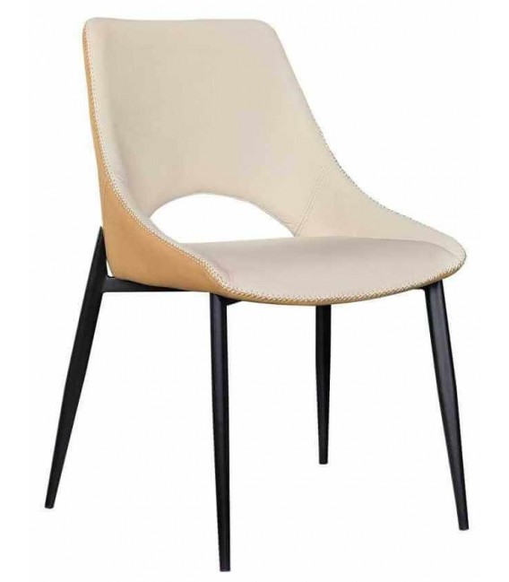 Silla tapizada cómoda metal negro símil cuero color blanco y mostaza  mdmhogar