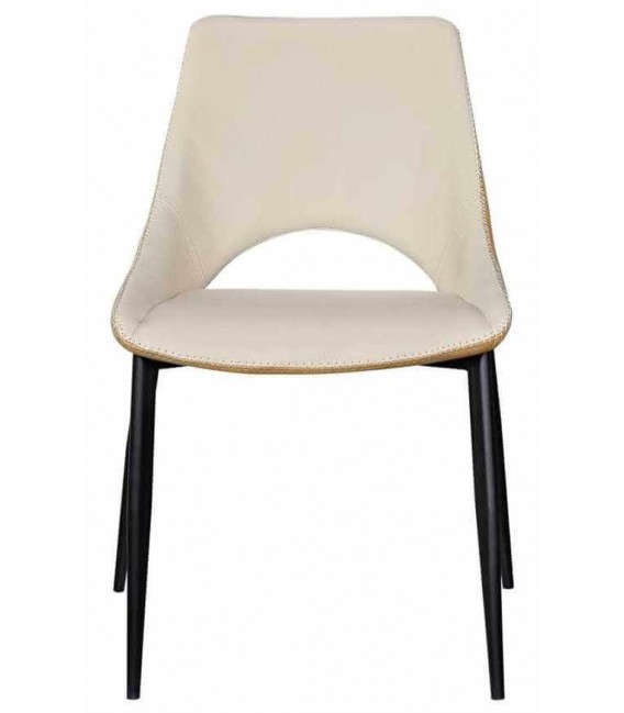 Silla tapizada cómoda metal negro símil cuero color blanco y mostaza  mdmhogar