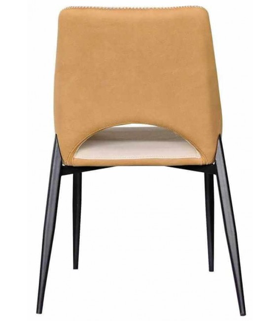 Silla tapizada cómoda metal negro símil cuero color blanco y mostaza  mdmhogar