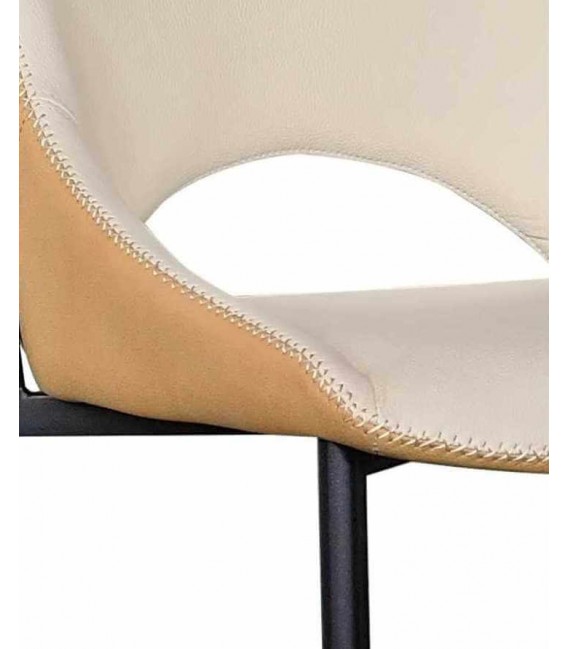 Silla tapizada cómoda metal negro símil cuero color blanco y mostaza  mdmhogar