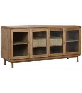 Aparador 4 puertas de cristal dos cajones madera de teca ratán natural mdmhogar