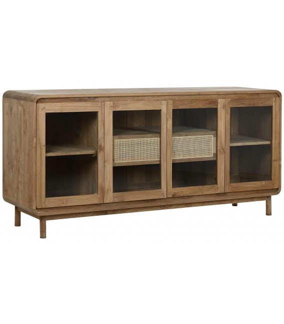 Aparador 4 puertas de cristal dos cajones madera de teca ratán natural mdmhogar