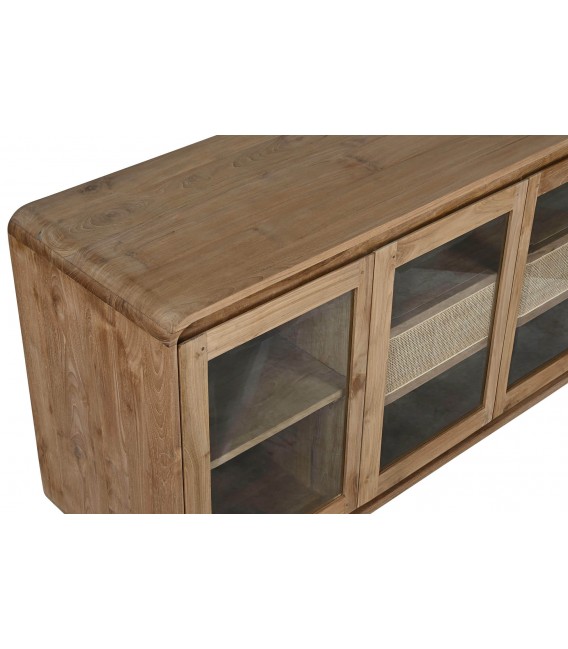 Aparador 4 puertas de cristal dos cajones madera de teca ratán natural mdmhogar