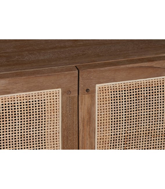 Aparador 4 puertas de cristal dos cajones madera de teca ratán natural mdmhogar