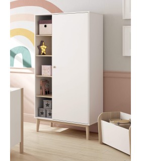 Armario ropero dm lacado en color blanco y madera de pino natural mdmhogar