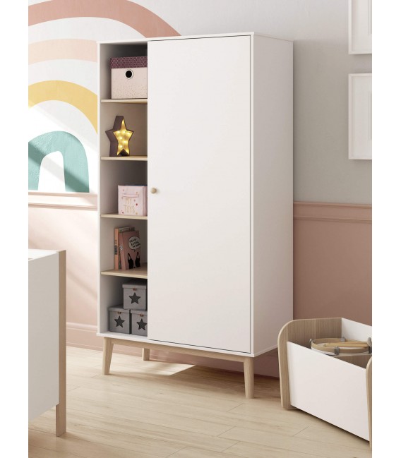 Armario ropero dm lacado en color blanco y madera de pino natural mdmhogar