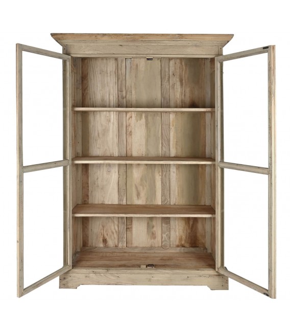 Vitrina grande madera de pino reciclada tallada natural