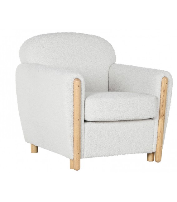 Sillón cómodo tela boucle color blanco patas en madera natural mdmhogar