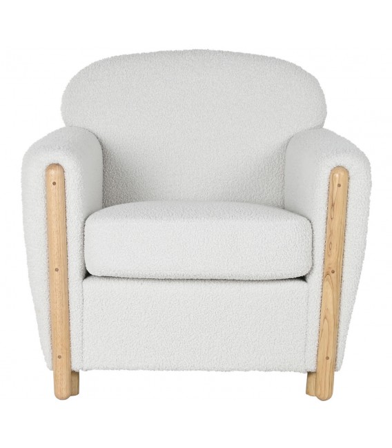 Sillón cómodo tela boucle color blanco patas en madera natural mdmhogar