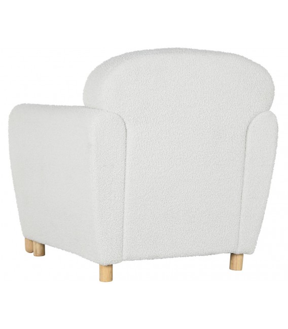 Sillón cómodo tela boucle color blanco patas en madera natural mdmhogar