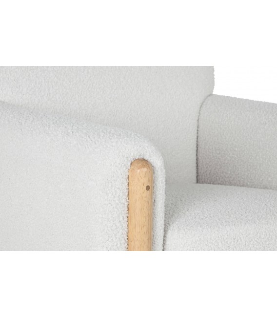 Sillón cómodo tela boucle color blanco patas en madera natural mdmhogar