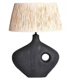 Lámpara de sobremesa grande mango negro pantalla de rafia natural mdmhogar