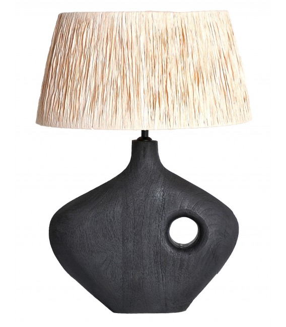Lámpara de sobremesa grande mango negro pantalla de rafia natural mdmhogar