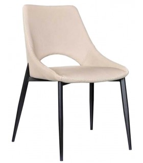 Silla tapizada cómoda metal negro símil cuero color blanco roto mdmhogar