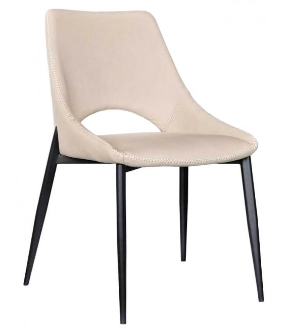 Silla tapizada cómoda metal negro símil cuero color blanco roto mdmhogar