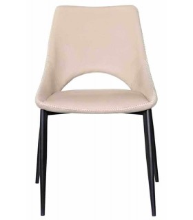 Silla tapizada cómoda metal negro símil cuero color blanco roto mdmhogar
