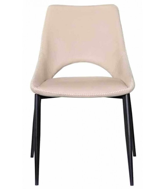 Silla tapizada cómoda metal negro símil cuero color blanco roto mdmhogar