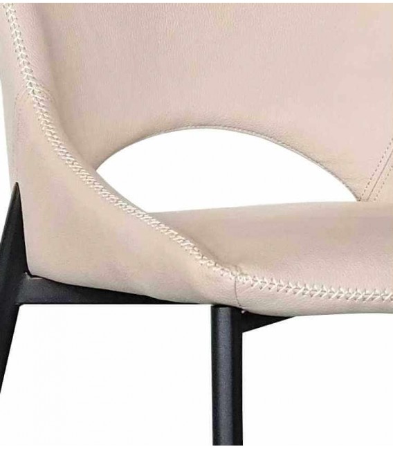 Silla tapizada cómoda metal negro símil cuero color blanco roto mdmhogar
