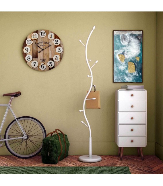 Perchero de pie original con 8 colgadores metal y madera blanco mdmhogar