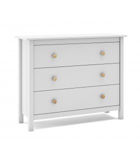 Cómoda 3 cajones madera de pino lacado en blanco y madera natural mdmhogar