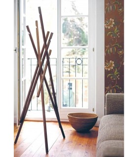 Perchero de pie de diseño realizado en madera de nogal 6 colgadores mdmhogar