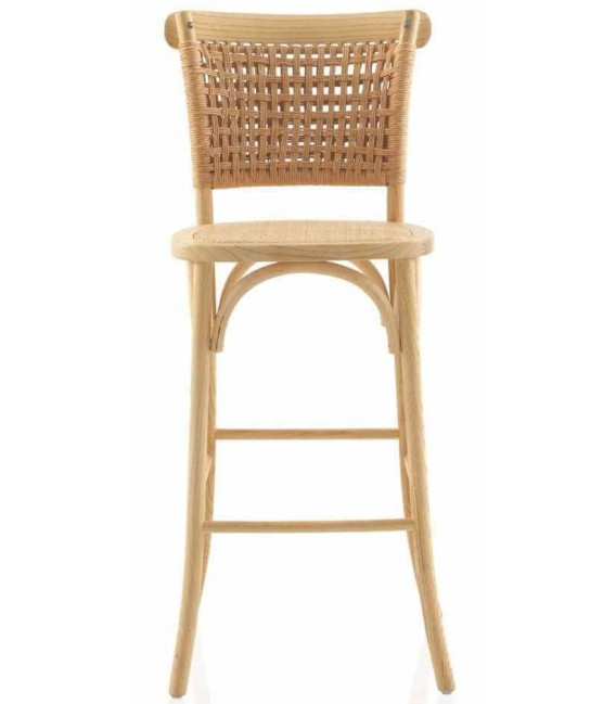 Taburete barra cómodo  madera de olmo natural yute trenzado natural mdmhogar