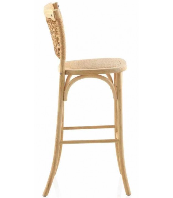Taburete barra cómodo  madera de olmo natural yute trenzado natural mdmhogar